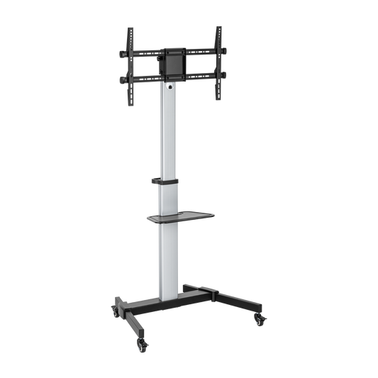 VSYS VFS44-46TW mobile aluminium TV cart, silver and black, front view