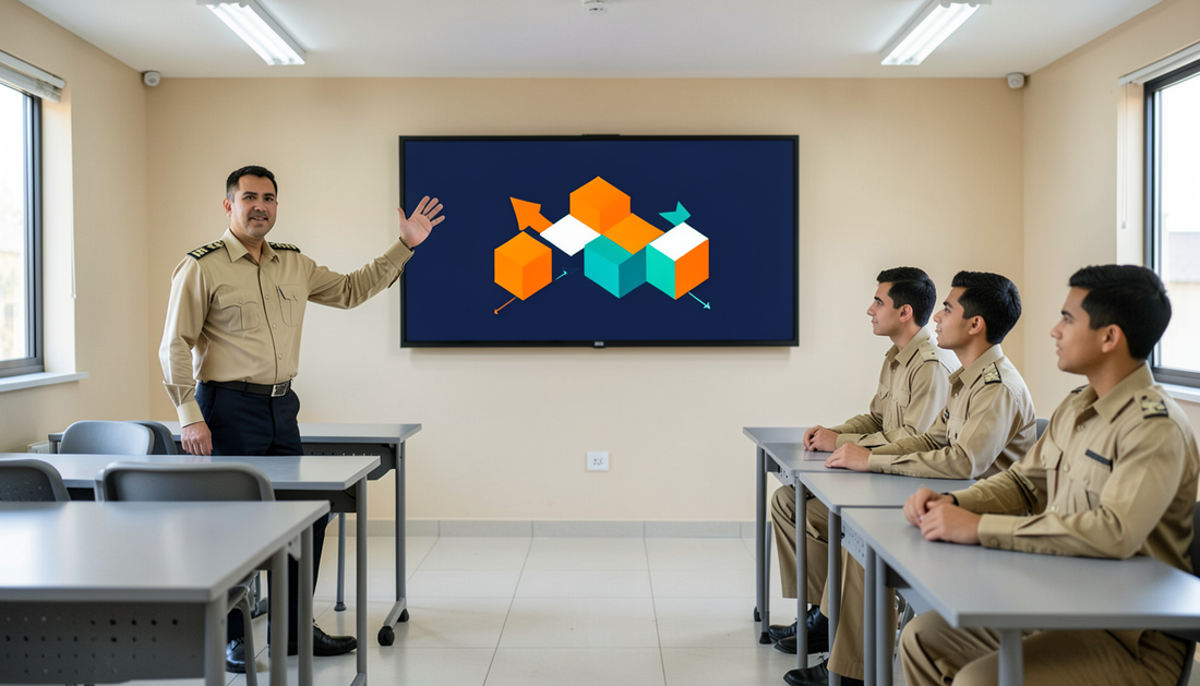 Interactive displays installed in a secure lecture hall at a defence and police training academy