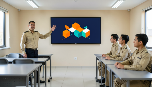 Interactive displays installed in a secure lecture hall at a defence and police training academy