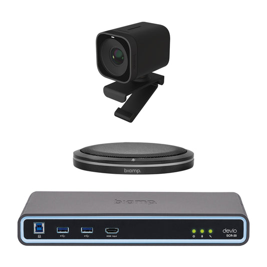 Biamp MRB-S-SCR20-TX video conferencing system with Devio hub and Vidi camera